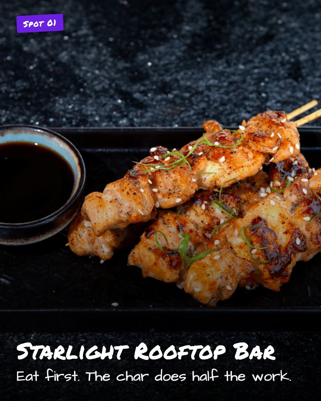 Starlight Rooftop Bar chicken skewers