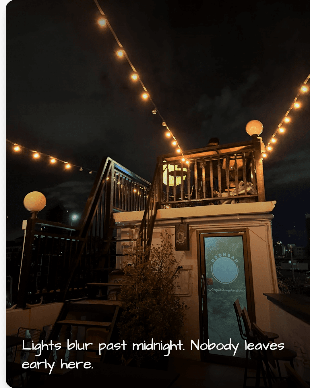 Moon Bar Rooftop night lights