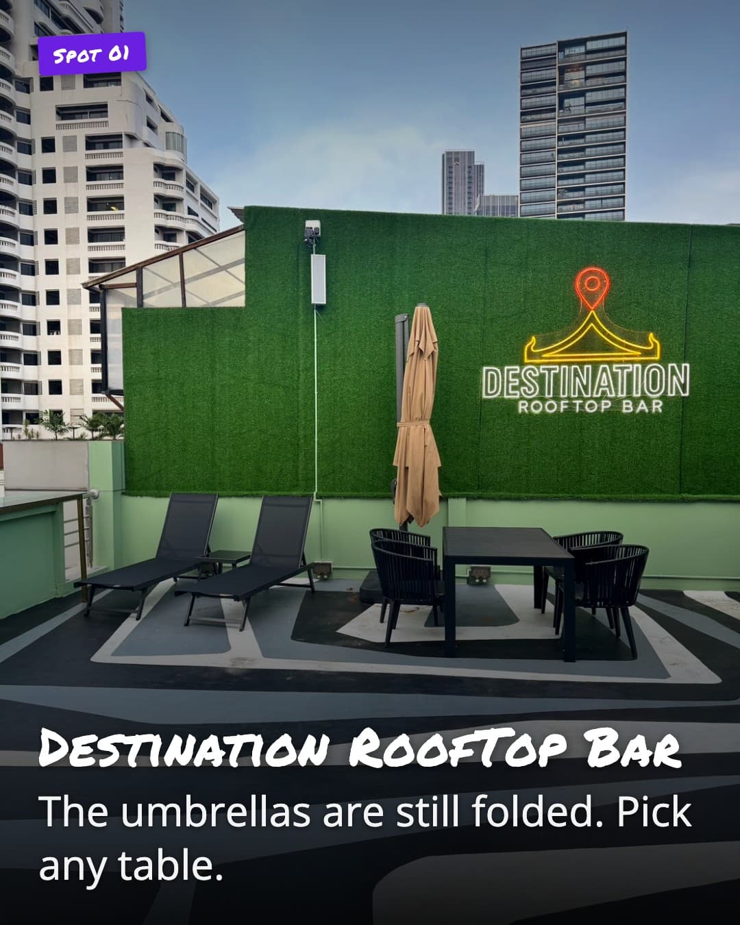 Destination RoofTop Bar folded umbrellas