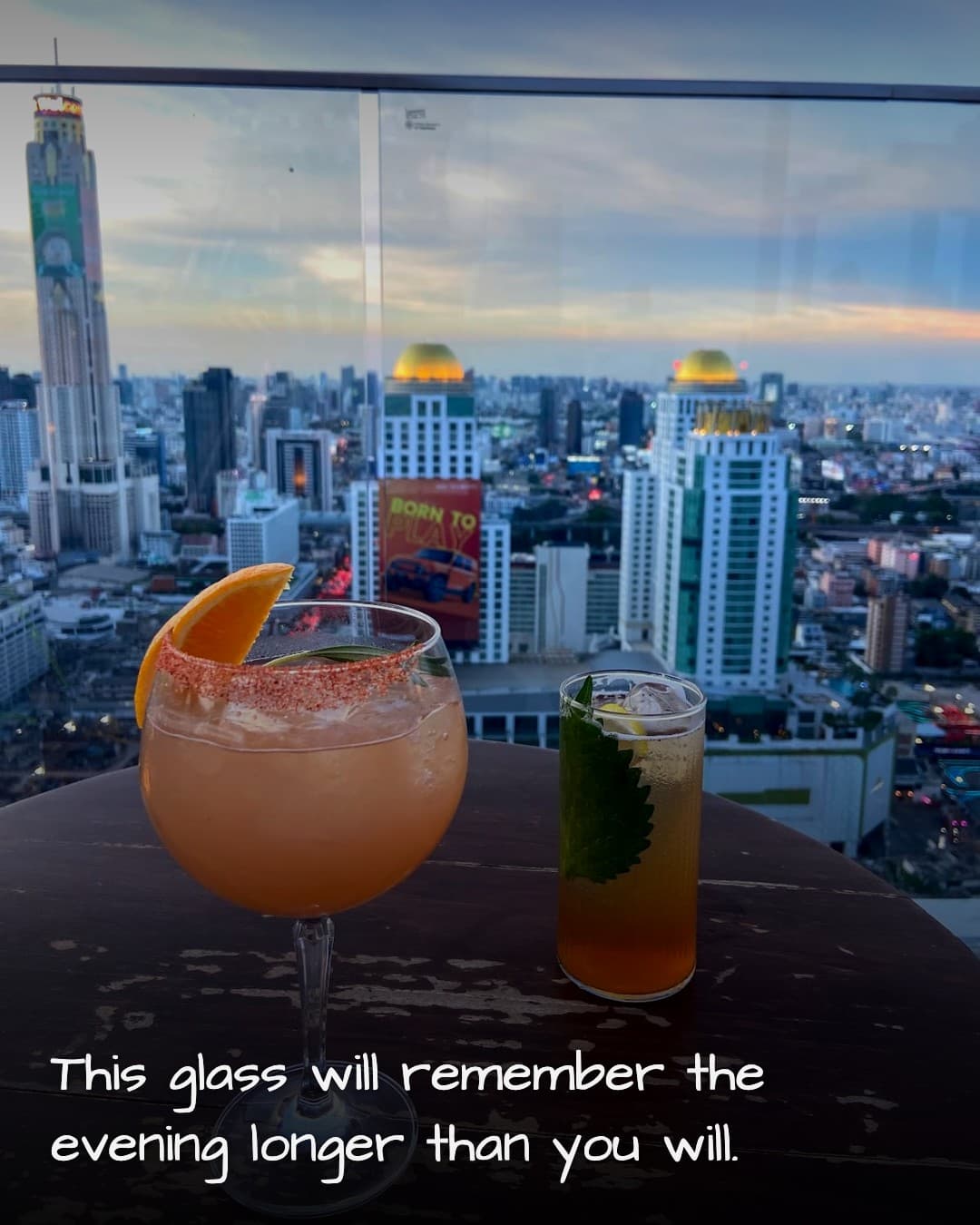 Sato San Rooftop Bar, cocktail glass